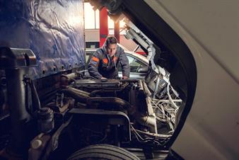 a truck being serviced