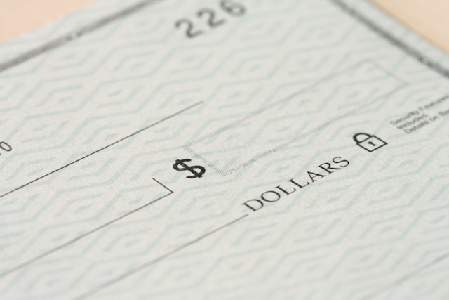 Close up photo of a check.